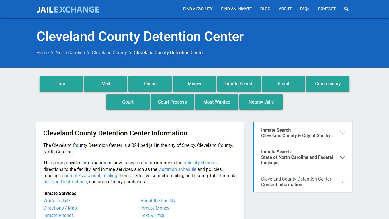 Cleveland County Detention Center, NC Inmate Search, Information